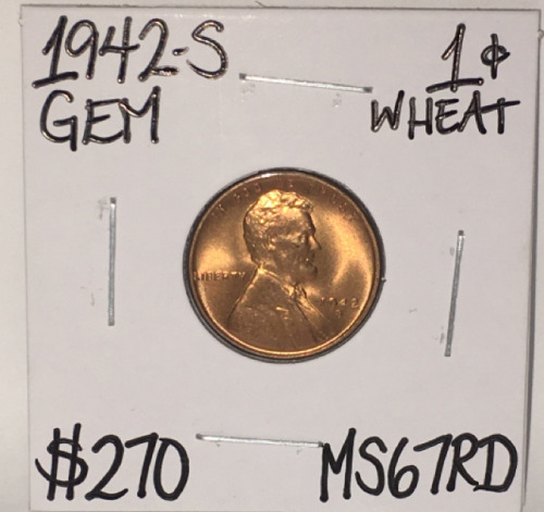 1942-S MS67RD GEM WHEAT COPPER PENNY