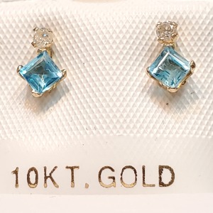 $500 10K Blue Topaz(0.44ct) Diamond(0.06ct) Earrings