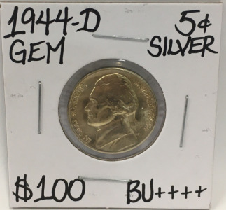 1944-D GEM BU++++ SILVER JEFFERSON NICKEL