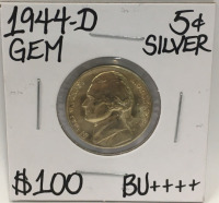 1944-D GEM BU++++ SILVER JEFFERSON NICKEL