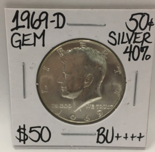 1969-D GEM BU++++ SILVER KENNEDY HALF DOLLAR