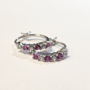 $160 Silver Created Gem With Cz Hoop Earrings
