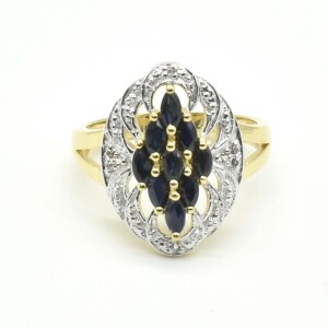 $180 Gold plated Sil Blue Sapphire White Topaz(1.45ct) Ring