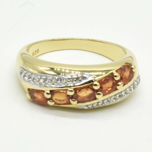 $200 Gold plated Sil Orange Sapphire White Topaz(1.9ct) Ring