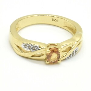 $180 Gold plated Sil Orange Sapphire White Topaz(0.9ct) Ring