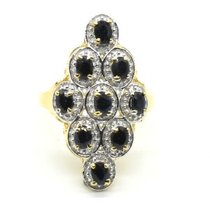 $220 Gold plated Sil Blue Sapphire White Topaz(2.7ct) Ring