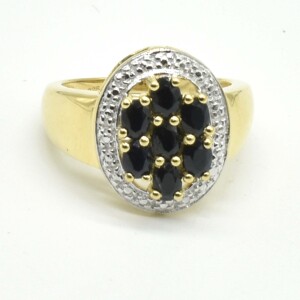 $240 Gold plated Sil Blue Sapphire White Topaz(1.9ct) Ring