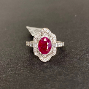 $8,570 Value - 18KT White Gold GIA Ruby & Diamond Ring - Sz 6