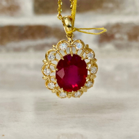 $4,700 Value - 14K Yellow Gold, Custom Made Diamond & Ruby Composite Necklace