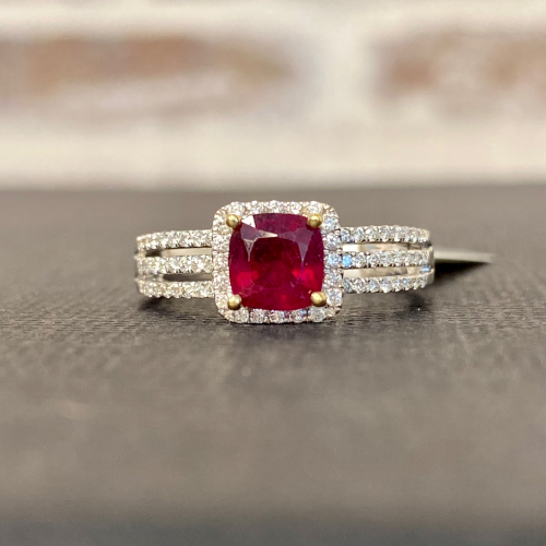 $3,990 Value - 18K White Gold, Ruby & Diamond Ring - Sz 6