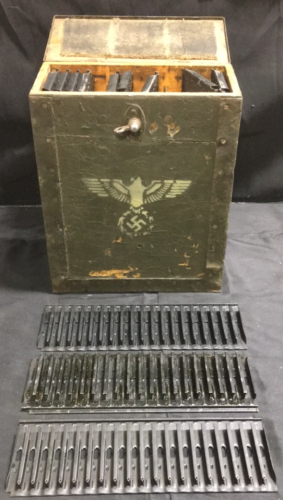 (12) WW2 Breda 37 Machine Gun Ammo Feed Trays With German Wood Transport Box