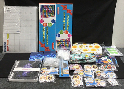 (2) Sets Of TV LED Backlights (1000) Various Anime And Kids Stckers (2) Small Office Pouches for Storing Office Supplies (120) Mosquito Repellent Patches (2) Family Fun Interactive Learning Posters (1) Gift Of Love Tablet Case (1) Dry Erase Calendar With 