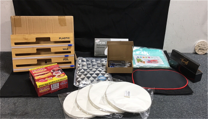 (3) 48-Oz Silicone Reusable Food Storage Bags (1) Kitchaide Mixer Mover Pad (2) Mini Bag Sealers (400) 9” Parchement Tortilla Rounds (2) JIE Accessories Bags (2) Clip on Pan Strainer (1) Wood Foil Wrap Box Holder