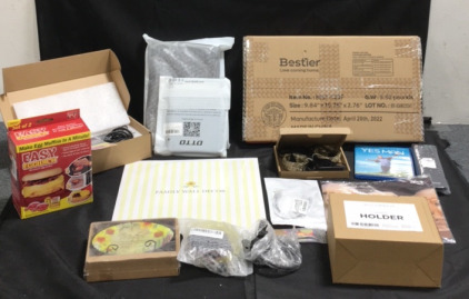 (1) Bestier Under Desk Computer Cart 9.84 x 15.75&rdquo; x 2.76&rdquo; (1) Set Of Fairy String LED Lights (1) Yes Man Blu Ray (1) Dog Mouse pad (1) 16-Color Sunset Projection Lamp (2) Small Engine Ingnitions and More