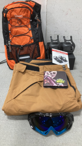 Dtown&rsquo;Camel&rsquo; Pack, XL Snow Pants, Ski Goggles, Toe Cage Adapters And Fortnite Wallet