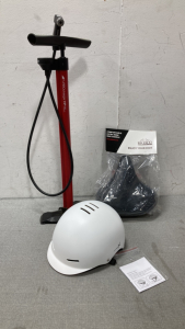Turbo Charger High Pressure Foot Pump, Comfortable Extra Wide BikeSaddle And Sharpness X Helmet