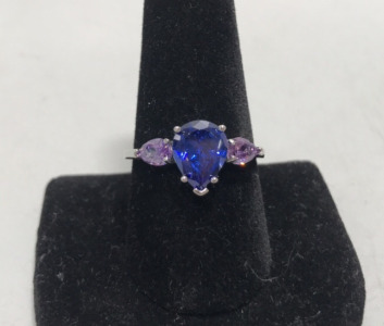 Blue Sapphire and Amethyst Ring w/ Pear Shaped Stones Size 10