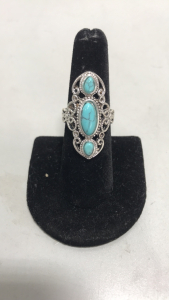 Beautiful Triple Blue Turquoise .925 Ring Size 7