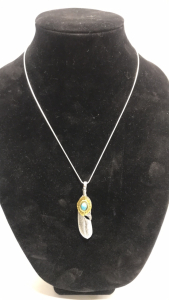 Beautiful Tibetan Silver Gold Inlay Turquoise Feather Necklace