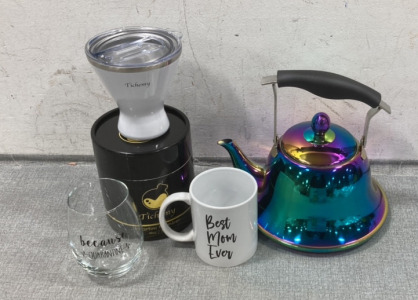 Tichemy Martini Tumbler, Whistling Teapot, &lsquo;Because Quarantine&rsquo; And &lsquo;Best Mom Ever&rsquo; Cups