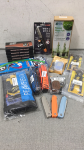 (5) Magnetic Wristbands, Blow Torch, Natural Moss Pole, (2) Carpenters Pincers, Chevy Keychain, GMC Keychain, Wheel Stickers, Paracord, Work Gloves, Pocket Knives