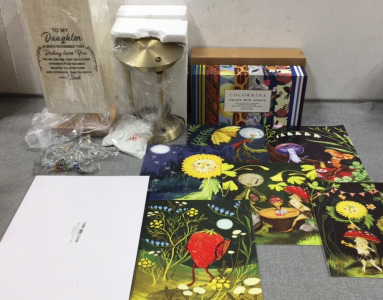 To Daughter-From Dad Lamp, Hourglass Kit, (2) Set of 8 Small Vacation Candles, Glass Window Hangings, (4) Set of 6 Cute Forest Prints