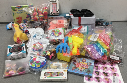 Fidget Poppers and Toys, 3D Pikachu Lamps, Bubble Guns, Horse Figures, Rubber Chicken, and more