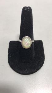 Beautiful White Oval Fire Opal Ring .925 Size 8-1/2