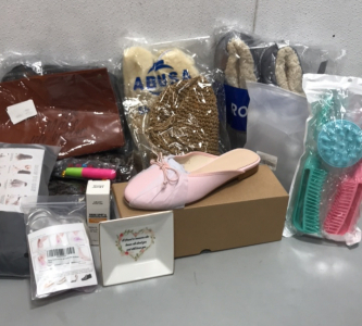 (1) Rock Dove Womens Quilted Down Clog Slipper, (1) Abusa SheepSkin Insoles, (1) Womens Slip on Pink Clogs, (1) Pack of Heatless Hair Curlers, and more