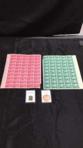 (2) Full Sheets Of 1945 Franklin Roosevelt Hyde Park 1Cent Stamps (1) 1863 Confederate States 10 Cent Stamp (1) Us Navy Big Mo 1oz .999 Copper Coin