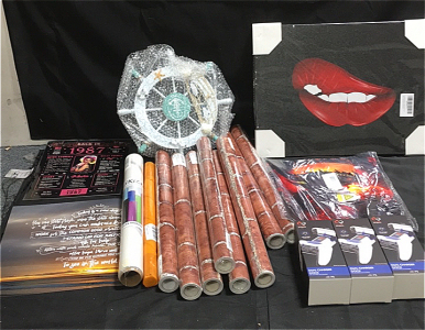 (3) ViveFox PlayStation 5 Dual Charger Dock (8) Rolls Of Peel and Stick Red Brick Wallpaper (2) Motivational Wall Decorations (1) Ocean Themed Wall Decoration (1) 12&rdquo; x 16&rdquo; Red Lips Print (1) Dragon Mousepad (1) Super Mario Bros Poster