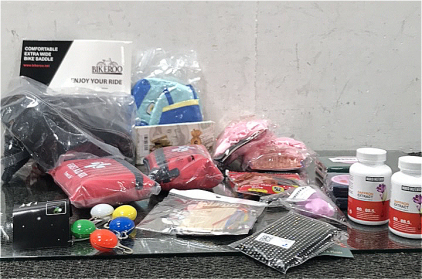 (2) Niro Nutro Saferon Extract Dietary Supplement, (1) Bikeroo Comfort Extra Wide Bike Saddle, (2) Pink Hair Kits, (2) First Aid kits, and more