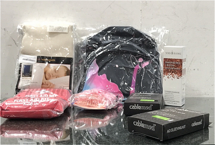 (1) Black Galaxy Backpack, (2) Cable Mod Alo Sleeving Kit, (1) Yod Sang Sangyod Rice+ Biotin Densifying Shampoo, and more