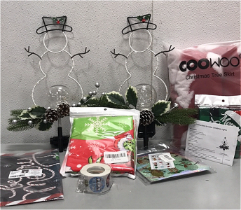 (2) Snowman Solar Christmas Lights, (1) Christmas Tree Skirt, (2) Christmas Dog Bandanas, and more