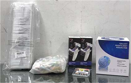 (2) Vive Fox Dual Charger Docks, (1) Rustic arrow sign Pack, (1) Galaxy Nightlight Projector, and more