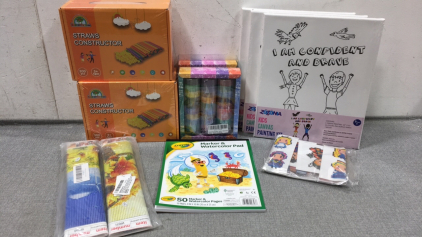 (2) Straw Constructor Sets, (2) Box of Crayon Discs, (3) Canvas Painting Kit, (3) Diamond Painting Kits, Marker and Watercolo Pad