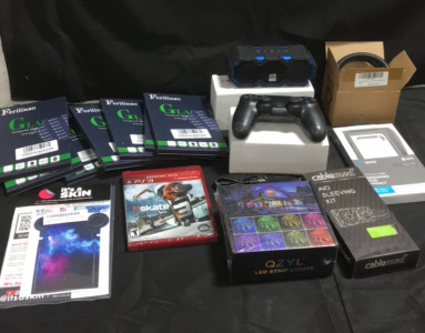 (1) Lyyes PlayStation 4 Controller (1) Physeed Furl Petcock for Raptor ATV (7) Ferilinso screen Protectors (1) Altec Bluetooth Speaker (1) Qyzl 75&rsquo; LED Light Strip (1) Skate Game for PlayStation 3