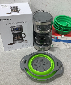 Phyimore 5-Cup Coffee Maker, (4) Cereal Bowl With Built In Staws And Collapsible Colenders