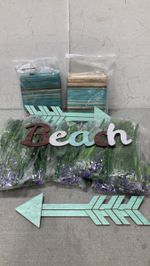 Artificial Flowers, Table Runners And Beach Sign