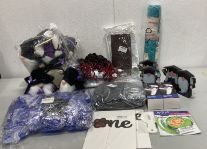 (2) Vive Fox Dual Charger Dock P5, Shower Matt, (30) 2oz Travel Bottles W/ Caps, (3) Packages Leather Repair Patch Tape, (4) Small Wooden Graduation Figurines, (3) 18&rdquo; Goddess Box Braids + Others