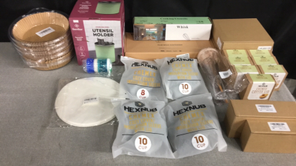 Kitchen Stuff - Air Fryer Paper - Tortillas - Coffee Mug Warmers - Dish Scrub Brush - Utensil Holder - Film Wrap Dispenser