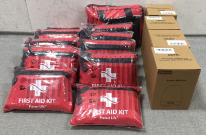 (10) Small First Aid Kits, (1) Medium First Aid Kit, (4) Aroma Diffusers