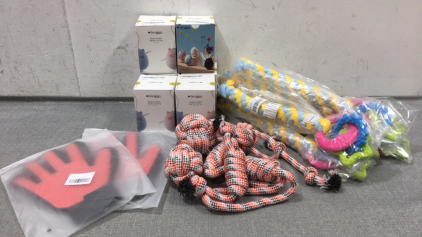 (6) Electric Cat Toy, (5) Fleece and Rubber Dog Toy, Set of 6 Rope Dog Toys, (2) Grooming Gloves
