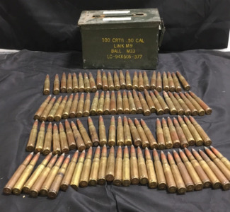 (99) Various Brand .50 Cal Cartridges (1) 50-Cal Ammo Box