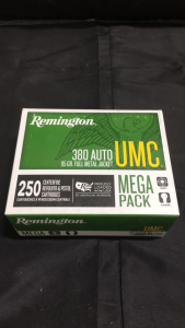 (1) Box Of (250) Remington UMC 380 Auto FMJ Ammunition