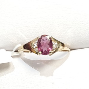 $1190 10K Natural Pink Tourmaline(0.7ct) Diamond(0.04ct) Ring