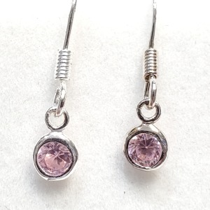 Silver Pink Cz Earrings