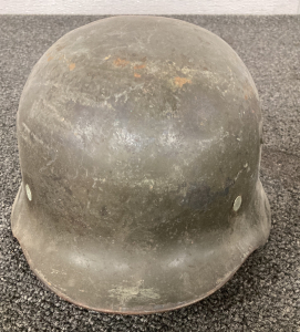 WWII M40 Rolled Rim German Helmet With Liner And Chin Straps