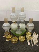 Vintage Oil Lanterns, Glass Bowl, and Lantern Parts