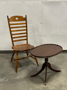 Single Wooden Chair and Small Side Table